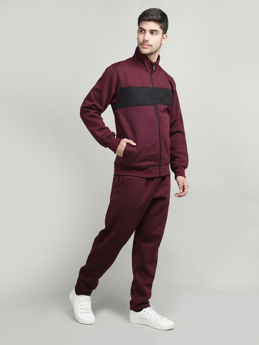 Men Wine Black Winter Tracksuit