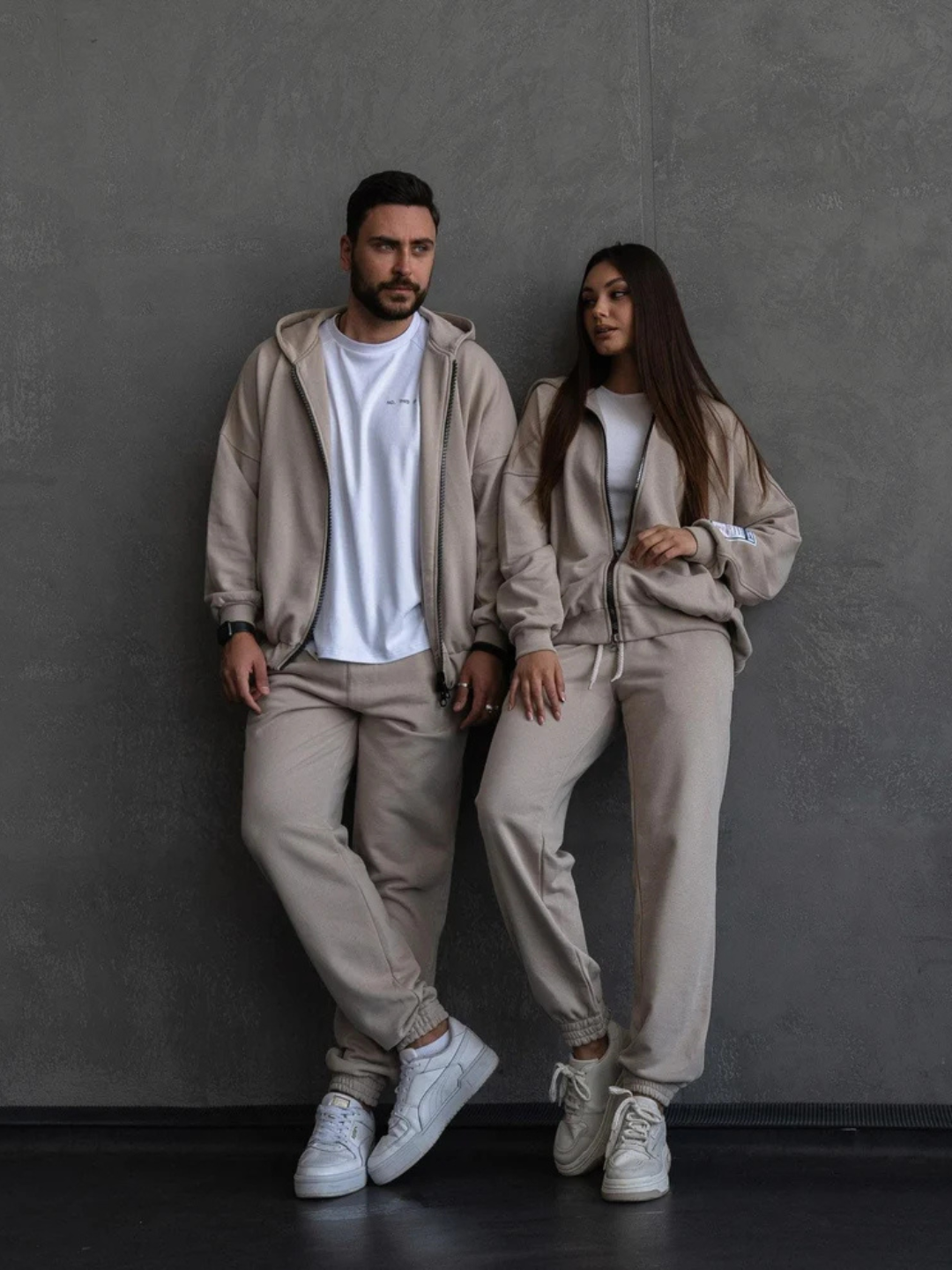 Couple Beige Winter Tracksuit